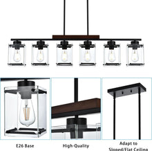 Load image into Gallery viewer, TULUCE 6 Light Farmhouse Chandelier Lighting Vintage Pendant Lighting Clear Glass Shade Flush Mount Lighting Fixture Black Pendant Lamp for Entryways,
