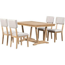 Carregar imagem no visualizador da galeria, Rustic 5-piece Dining Table Set with 4 Upholstered Chairs, 59-inch Rectangular Dining Table with Trestle Table Base, Naural
