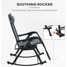 Load image into Gallery viewer, 2 Pieces Outdoor Rocking Chairs, Foldable Reclining Zero Gravity Lounge Rocker with Pillow, Cup &amp; Phone Holder, Combo Design with Folding Legs, Gray
