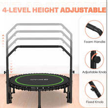 Carregar imagem no visualizador da galeria, BCAN 450/550 LBS Foldable Mini Trampoline, 40&quot;/48&quot;/50&quot; Fitness Trampoline with Bungees, U/T Shape Adjustable Foam Handle, Stable &amp; Quiet Exercise Rebo
