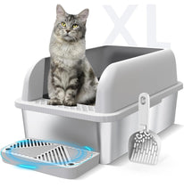 Load image into Gallery viewer, Suzzipaws Enclosed Stainless Steel Cat Litter Box with Lid Extra Large Litter Box for Big Cats XL Metal Litter Pan Tray with High Wall Sides Enclosure
