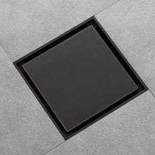 Load image into Gallery viewer, Oil rubbered bronze brass shower drain 4 inch square with ABS base
