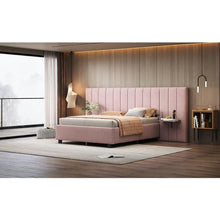 Carregar imagem no visualizador da galeria, Full Size Upholstered Platform Bed with Big Headboard, Bedroom Furniture, Velvet, Pink
