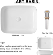 Load image into Gallery viewer, Tysun Rectangle Vessel Sink, 20&quot; x 16&quot; Bathroom Sink Above Counter, White Bathroom Vessel Sink Porcelain Ceramic Sink Bowl Vanity Sink Art Basin for Bathroom
