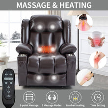 Load image into Gallery viewer, Dual Motor Infinite Position Up to 350 LBS Leatheraire Power Lift Recliner Chair, Heavy Duty Motion Mechanism with 8-Point Vibration Massage and Lumbar Heating, Stainless steel Cup Holders, Brown
