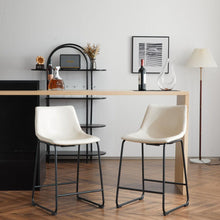 Load image into Gallery viewer, (Set of 2) Vintage Style 24-Inch Armless Industrial Faux Leather Counter Stool with Metal Legs and Footrest for Kitchen Island, Cafe, Pub, Bar Counter, Cream and Black
