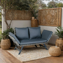 Load image into Gallery viewer, 1 PCS Patio Wicker Side Foldable Bench Patio Backyard Conversation Bench Grey Wicker + Dark Grey Cushion
