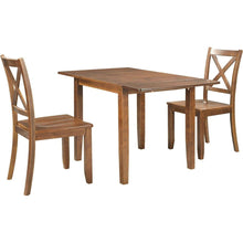 Load image into Gallery viewer, 3-Piece Wood Drop Leaf Breakfast Nook Dining Table Set with 2 X-back Chairs for Small Places, Brown
