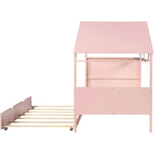 Load image into Gallery viewer, Wood Twin Size House Bed with Trundle and Storage, Pink
