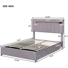 Load image into Gallery viewer, Upholstered Bed Full Size with LED light, Bluetooth Player and USB Charging, Hydraulic Storage Bed in Gray Velvet Fabric
