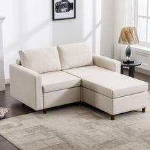 Carregar imagem no visualizador da galeria, 2 Seat Module Sectional Sofa Couch With 1 Ottoman for living room,Seat Cushion and Back Cushion Non-Removable and Non-Washable,Cream
