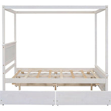 Load image into Gallery viewer, Wood Canopy Bed with four Drawers, Full Size Canopy Platform Bed With Support Slats .No Box Spring Needed, Brushed White
