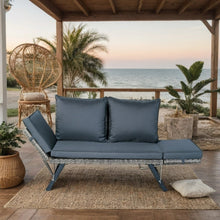 Load image into Gallery viewer, 1 PCS Patio Wicker Side Foldable Bench Patio Backyard Conversation Bench Grey Wicker + Dark Grey Cushion
