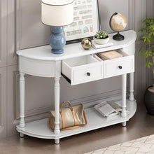 Load image into Gallery viewer, Retro Circular Curved Design Console Table with Open Style Shelf Solid Wooden Frame and Legs Two Top Drawers (White
