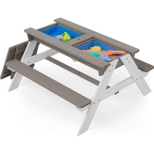 Carregar imagem no visualizador da galeria, 3-in-1 Kids Outdoor Wooden Picnic Table With Umbrella, Convertible Sand &amp; Wate, Gray ASTM &amp; CPSIA CERTIFICATION
