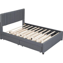 Load image into Gallery viewer, Full Size Upholstered Platform Bed with 2 Drawers and 1 Twin Size Trundle, Classic Headboard Design, Gray
