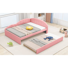 Carregar imagem no visualizador da galeria, Full Size PU Upholstered Tufted Daybed with Trundle and Cloud Shaped Guardrail, Pink
