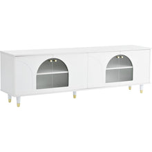 Carregar imagem no visualizador da galeria, Contemporary TV Stand with Adjustable Shelves for TVs Up to 78&quot;, Stylish Media Console with Gold Handles and Arch Fluted Glass Doors, Delicate Entertainment Center for Living Room, White
