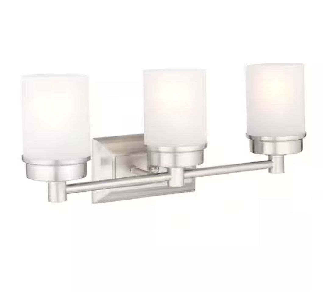 Hampton Bay Cade 20.25 in. 3-Light Brushed Nickel Bathroom Vanity Light Fixture with Frosted Glass Shades