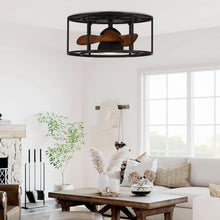 Load image into Gallery viewer, 20&quot; Kanpur Industrial Flush Mount Reversible Ceiling Fan with LED Lighting and Remote Control
