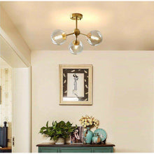Load image into Gallery viewer, KCO Lighting Glass Globe Sputnik Chandelier 3-Light Brass Gold Close to Ceiling Light Mid Century Flush Mount Ceiling Light for Kitchen Island Bedroom Bathroom (3-Lights)
