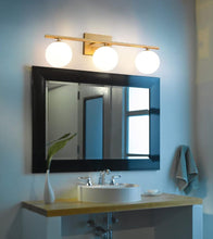 Load image into Gallery viewer, Gold Bathroom Vanity Light Fixtures,3 Lights Brass Milk White Globe
