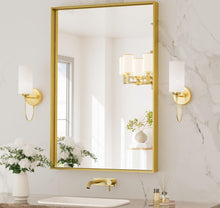 Load image into Gallery viewer, TETOTE Brushed Gold Bathroom Mirror 24 x 36 Inch Rectangle Gold Metal Framed Bathroom Vanity Mirror, Modern Farmhouse Rectangular Brass Frame Large Wa

