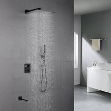 Cargar imagen en el visor de la galería, 12-inch or 16-inch Wall Mount Matte Black Rain Shower Head with Thermostatic Faucet and Tub Spout - Immerse in a Blissful Shower Experience
