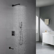 Cargar imagen en el visor de la galería, 12-inch or 16-inch Wall Mount Matte Black Rain Shower Head with Thermostatic Faucet and Tub Spout - Immerse in a Blissful Shower Experience
