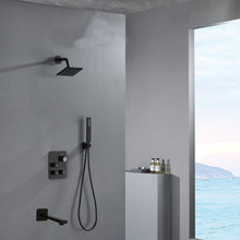 Cargar imagen en el visor de la galería, 12-inch or 16-inch Wall Mount Matte Black Rain Shower Head with Thermostatic Faucet and Tub Spout - Immerse in a Blissful Shower Experience
