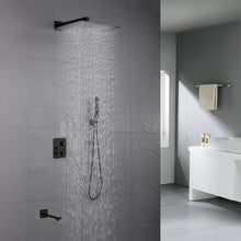 Cargar imagen en el visor de la galería, 12-inch or 16-inch Wall Mount Matte Black Rain Shower Head with Thermostatic Faucet and Tub Spout - Immerse in a Blissful Shower Experience
