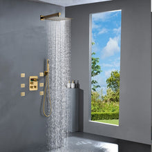Cargar imagen en el visor de la galería, Brushed Gold Wall-Mounted 3-Way Thermostatic Shower System with Body Jets
