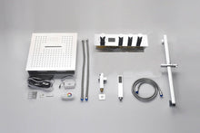 Load image into Gallery viewer, 16-Inch Chrome Digital Thermostatic Shower System: 3-Way Control, Flush-Mounted, 64-Color LED Lighting, Bluetooth Music, Rainfall &amp; Waterfall Features
