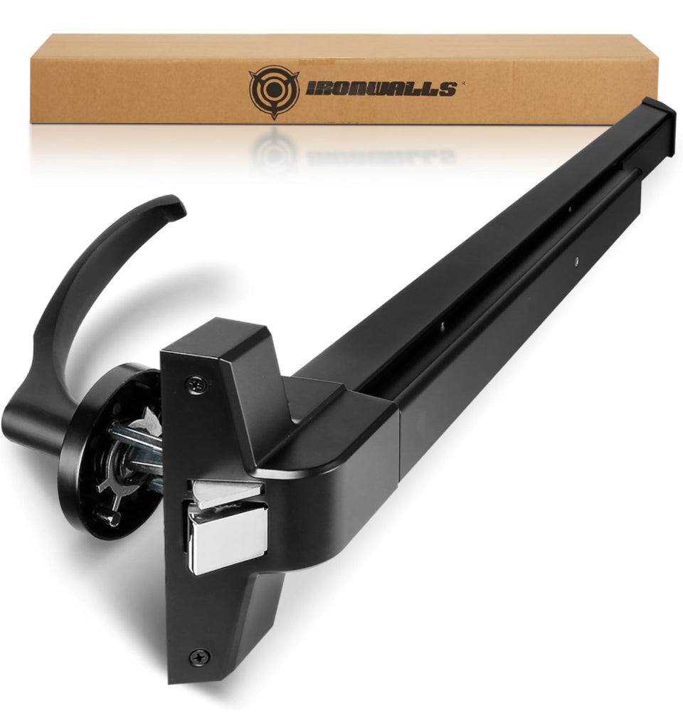 IRONWALLS Door Push Bar Panic Exit Device Aluminum with Handle Lever, Black 32