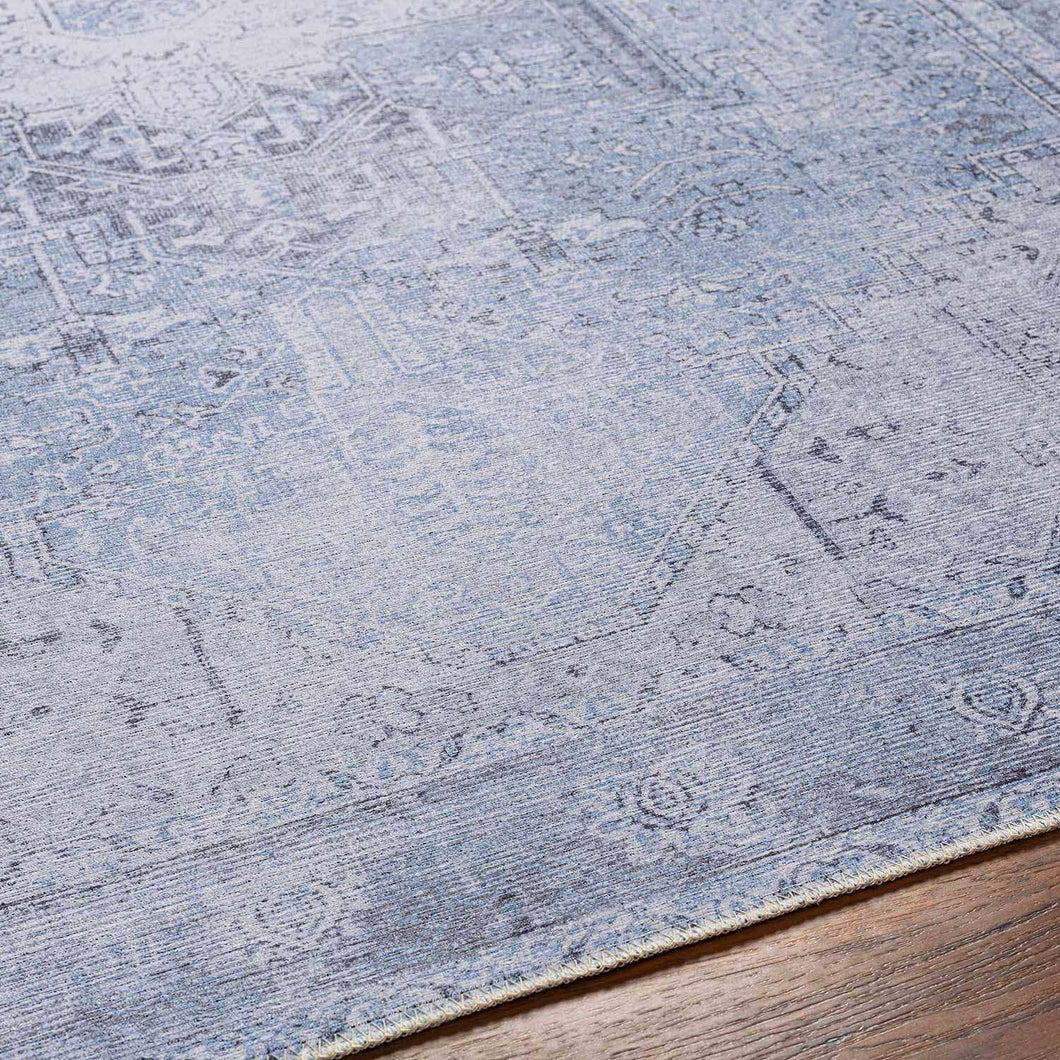 Ice Blue Flat Pile Washable Rug - Clearance