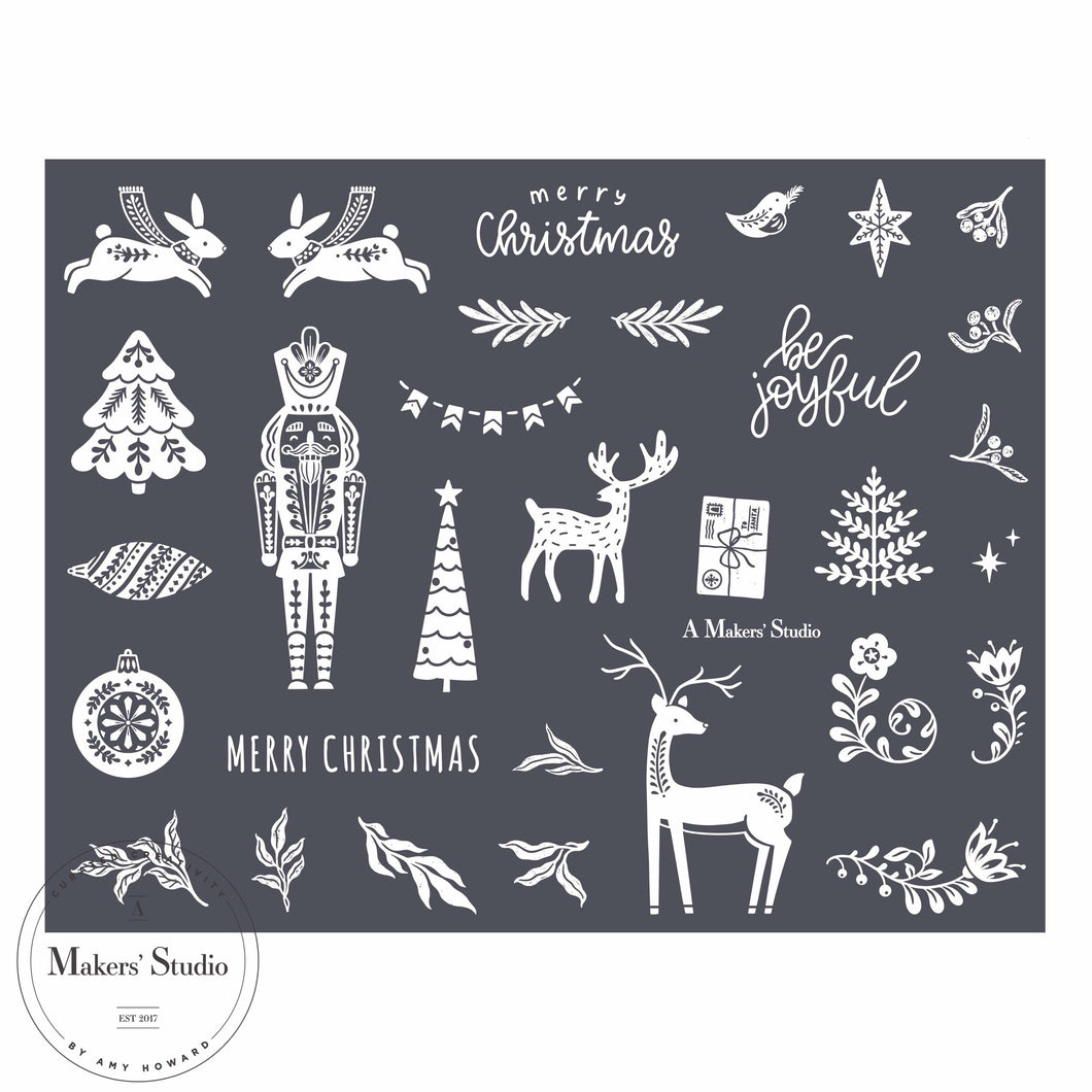 Christmas Folk Art - Mesh Stencil 8.5x11