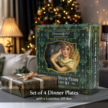 Carregar imagem no visualizador da galeria, Victorian Elegance Set of 4 Plates with Real Gold Trim, Holiday Christmas Red and Green Tableware Collection
