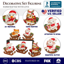 Load image into Gallery viewer, Christmas Critters Animals on Sleighs Set of Five Figurines, 5&quot; Tabletop Holiday Animal Decor with Bunny, Piglet, Duckling, Lamb, and Fox
