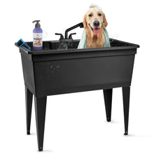 Cargar imagen en el visor de la galería, Tehila Freestanding Double-Wide Black Utility Sink with Steel Legs &amp; Black Pull-Out Faucet, Multi-Purpose Heavy-Duty Laundry Tub and Kitchen Sink for Homes &amp; Business
