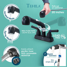 Cargar imagen en el visor de la galería, Tehila Freestanding Double-Wide Black Utility Sink with Steel Legs &amp; Black Pull-Out Faucet, Multi-Purpose Heavy-Duty Laundry Tub and Kitchen Sink for Homes &amp; Business

