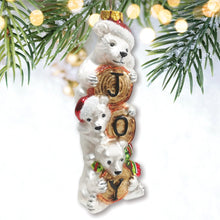 Carregar imagem no visualizador da galeria, Joyful Polar Bear Trio Stacked Glass Christmas Ornament
