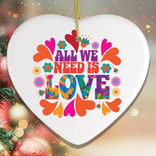 Carregar imagem no visualizador da galeria, All We Need is Love Ornament, 1960s Hippy Psychedelic Style Christmas Decoration
