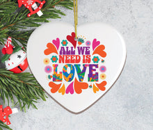 Carregar imagem no visualizador da galeria, All We Need is Love Ornament, 1960s Hippy Psychedelic Style Christmas Decoration
