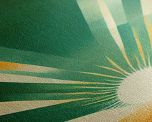 Load image into Gallery viewer, Emerald Green Sun Burst, Art Deco Style, Framed Canvas Print, Ready To Hang Framed Wall Art, Living Room Wall Hanging
