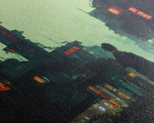 Load image into Gallery viewer, 80s style Cyberpunk Japanese City, Retro Punk Tokyo, Framed Canvas Print, Framed Wall Art, Large Panoramic Wall Decor

