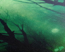 Load image into Gallery viewer, Emerald green city streets under a full moon, cool spooky art, framed canvas print
