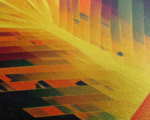 Load image into Gallery viewer, Unique art deco style abstract art, reflections of a sunset through stained glass, framed canvas print
