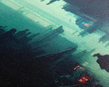 Load image into Gallery viewer, Cyberpunk Tokyo, 80s style retro-futurism, blade runner inspired art, ready to hang framed canvas print wall decor
