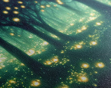 Carregar imagem no visualizador da galeria, Fantasy forest wall decor, ready to hang 3 piece canvas print, 3 piece wall art, firefly wall art, Fireflies In A Fairy Forest at Night
