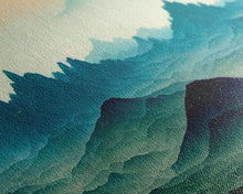 Load image into Gallery viewer, Emerald green rolling hills, fantasy mountains, 3 piece wall art, 3 piece canvas print, cool home wall decor
